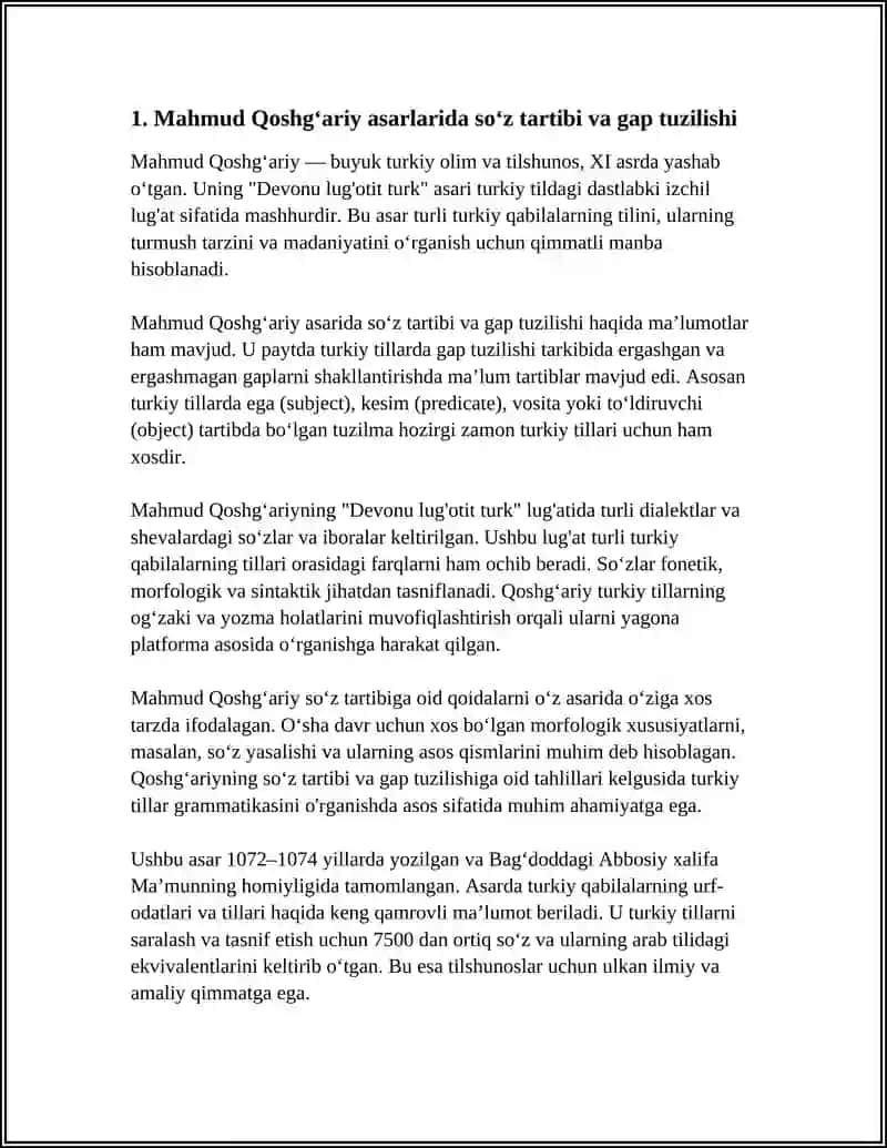 MAHMUD QOSHGʻARIY, YUSUF HOS HOJIB, AHMAD YUGNAKIY, KAYKOVUS NIZOMIY GANJAVIYLARNING ASARLARIDA SINTAKTIK QARASHLAR 4