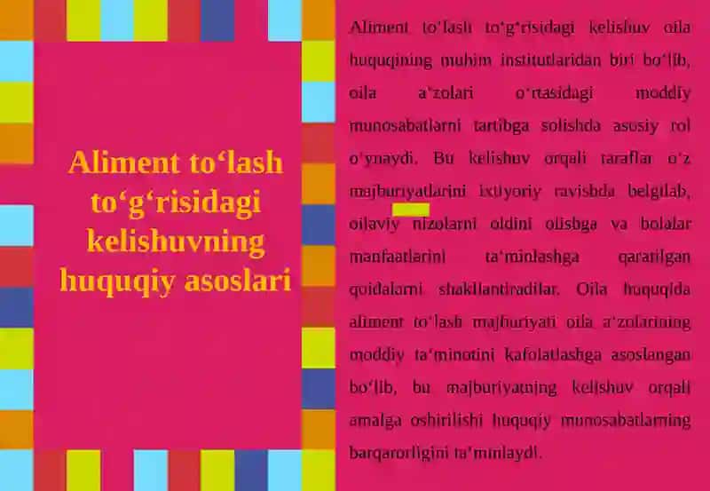 ALIMENT TO‘LASH TO‘G‘RISIDAGI KELISHUV 4