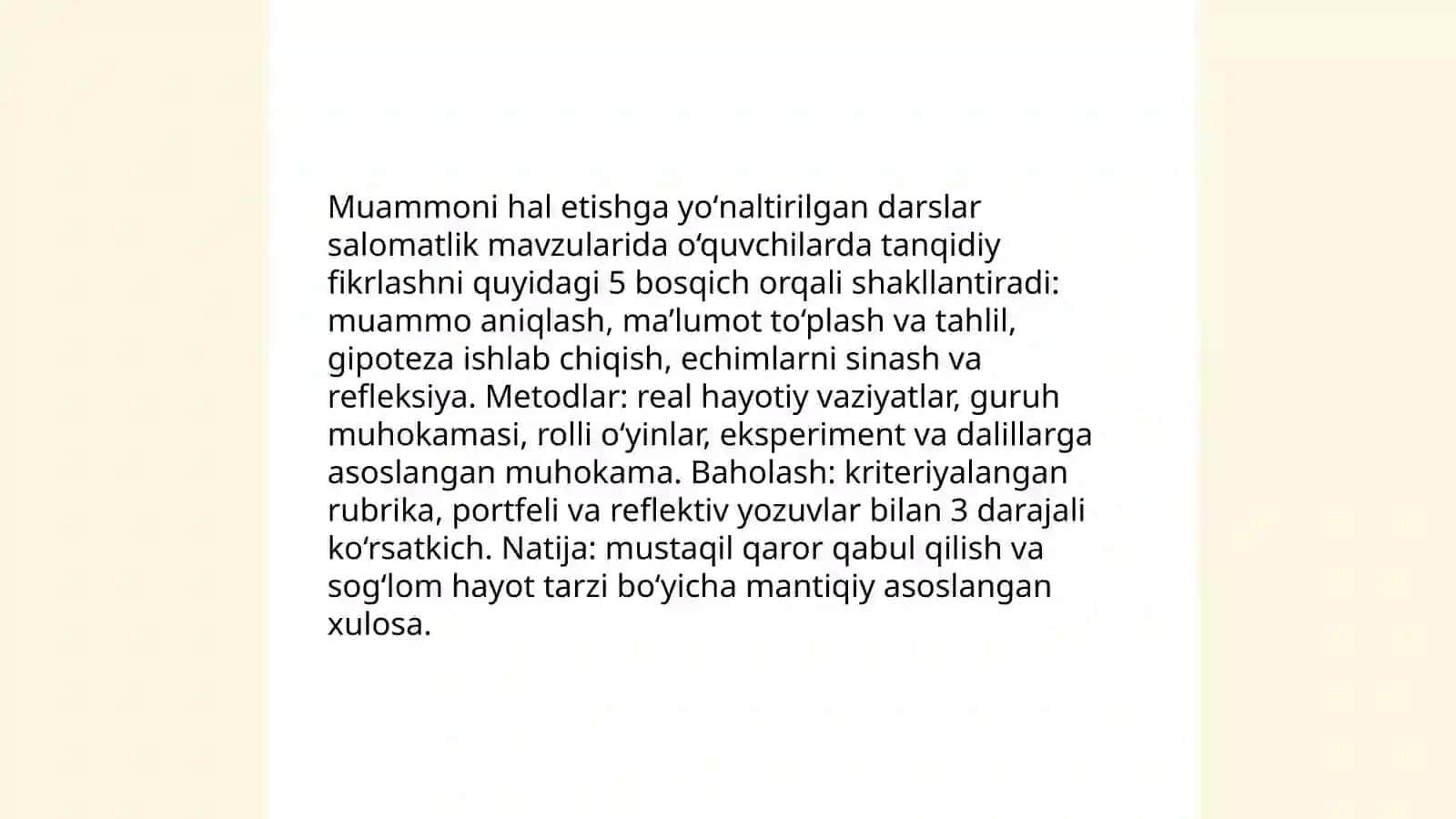 Loyihaviy ta'lim yordamida o‘quvchilarning mustaqil va ijodiy fikr yuritishini rivojlantirish 4
