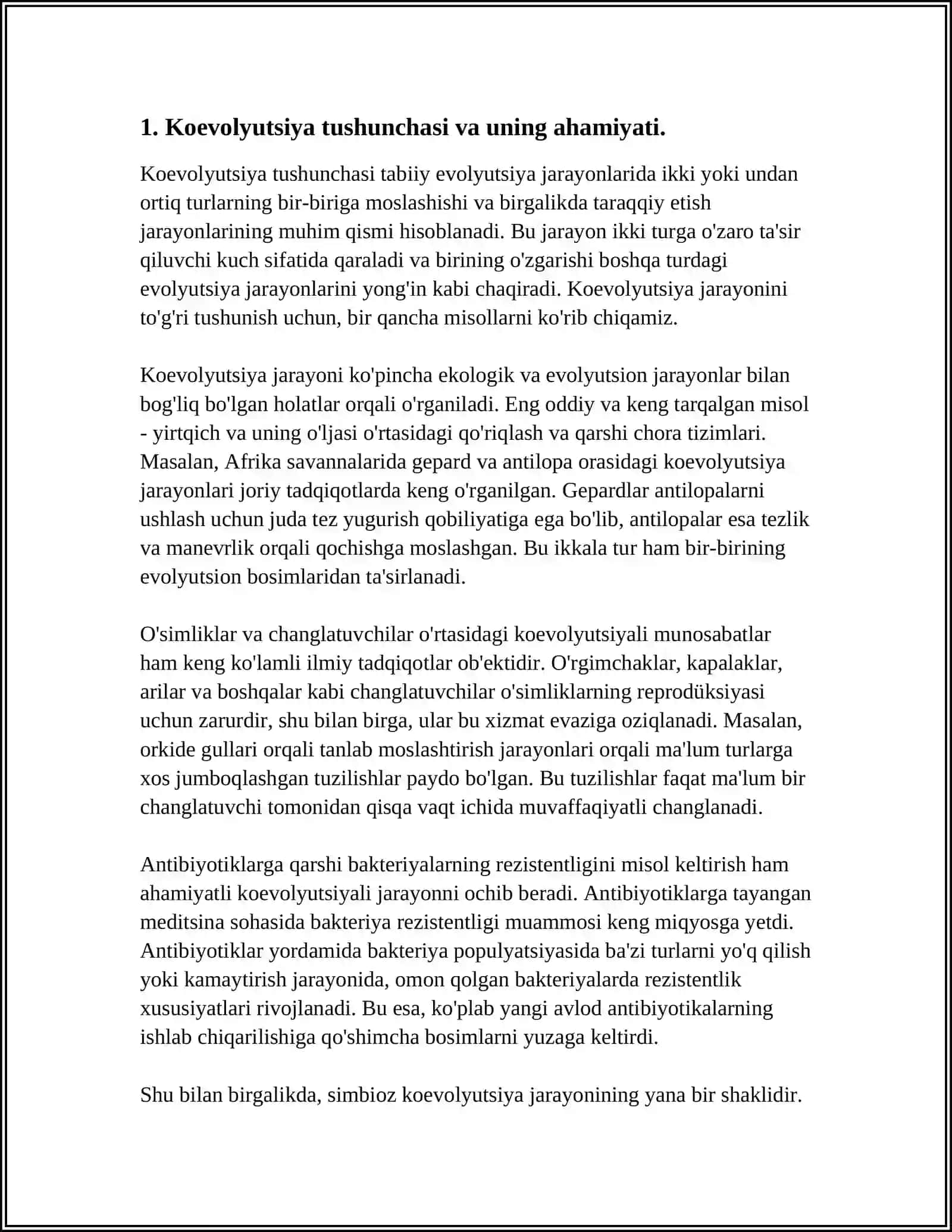 ''KOEVOLUTSIYA VA ENVIRONMENTALIZM DIALEKTIKASI'' HAQIDA ESSE TAYYORLASH 4