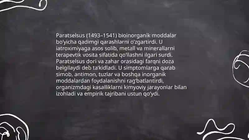 Alximiyaning tugallanishi va birlashish davri.Bionoorganik middalar 4
