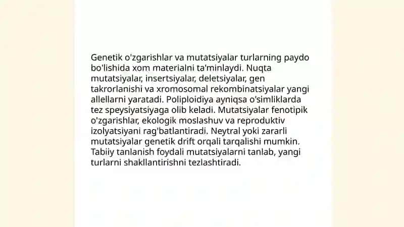 Turlarning paydo bo'lishi: tabiiy tanlanish va yangi turlarning shakllanishi 4