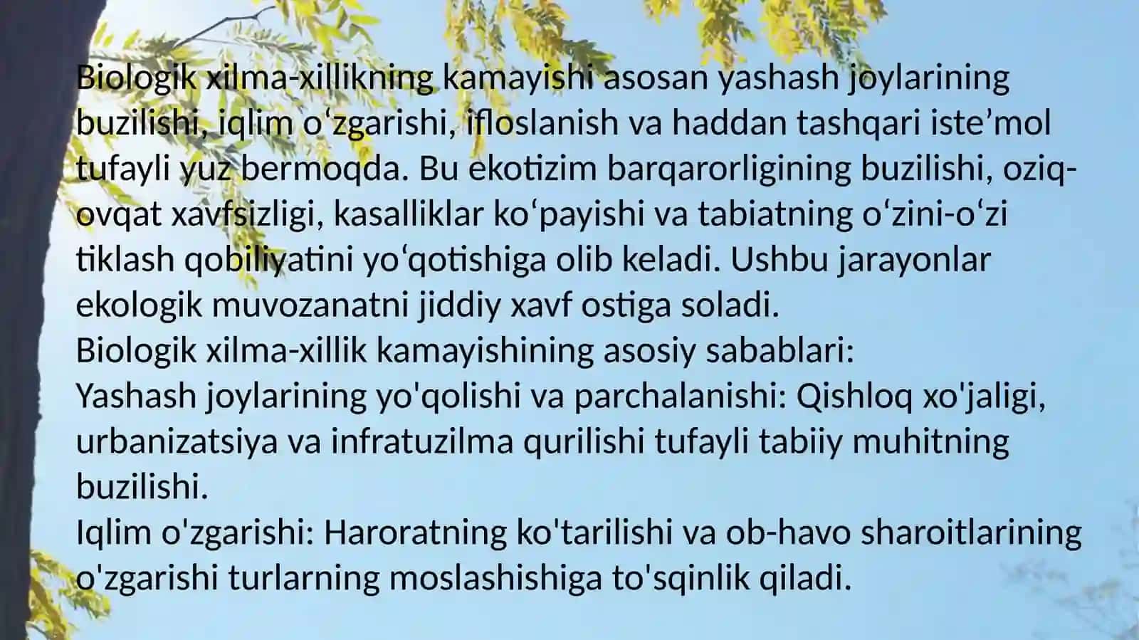 Biologik xilma xillikning kamayishi va yaylovlarning chõlga aylanishi 4