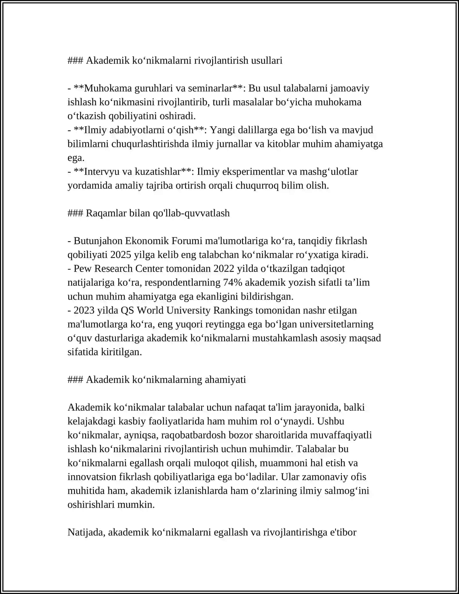 AKADEMIK KOʻNIKMALARNING TALABALAR FAOLIYATIDAGI AHAMIYATI VA DOLZARBLIGI 4
