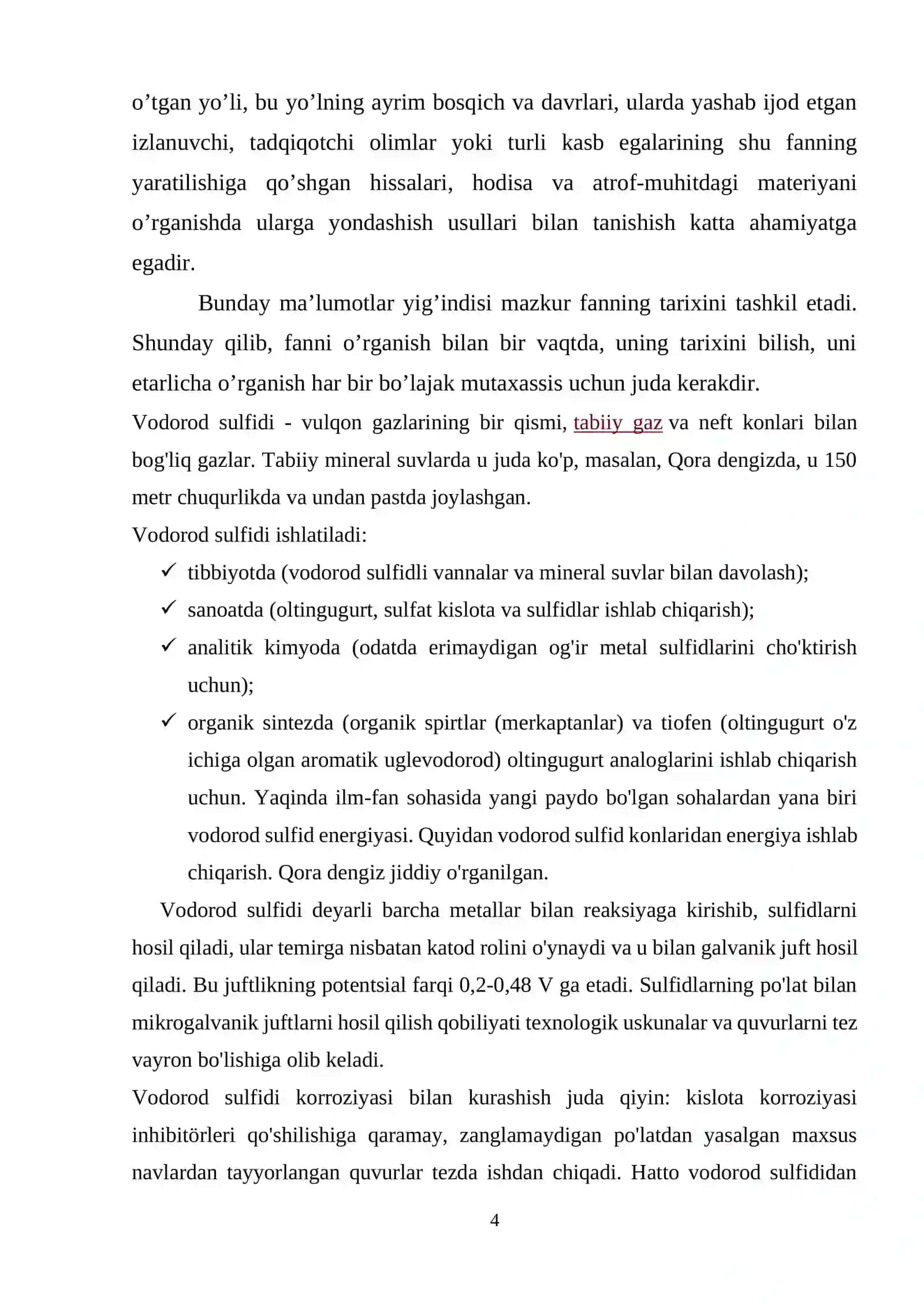KURS ISHI - Mavzu: Sanoatda vodorod sulfid ishlab chiqarish 4