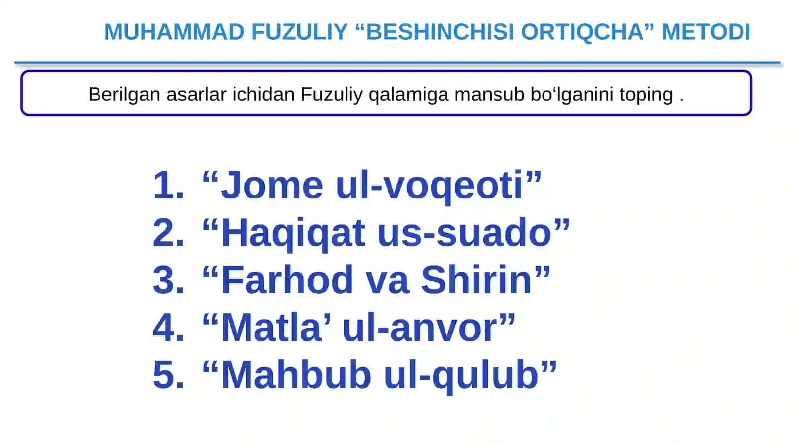 8-sinf Adabiyot fanidan Fuzuliy g'azallari mavzuda dars taqdimoti 4