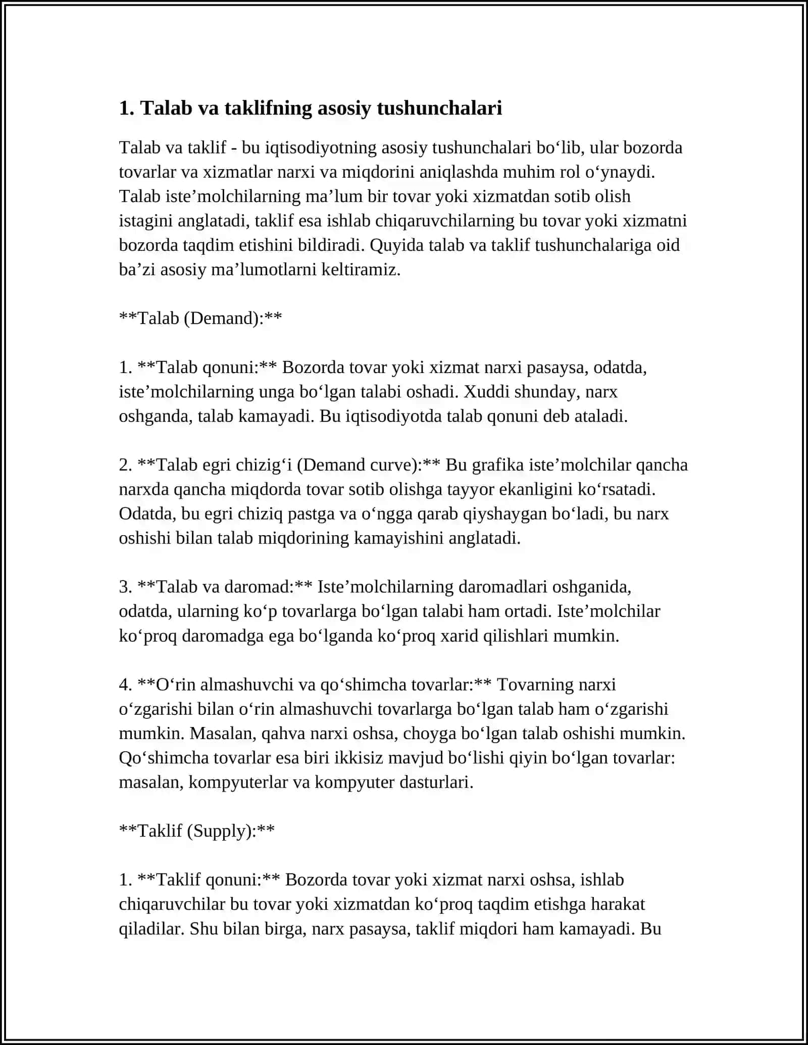 TALAB VA TAKLIF FUNKSIYALARINING MATEMATIK MODELI 4