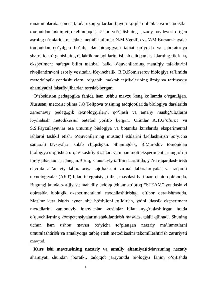 BIOLOGIYA DARSLARIDA EKSPERIMENT ASOSIDA O‘QITISH METODIKASI 4