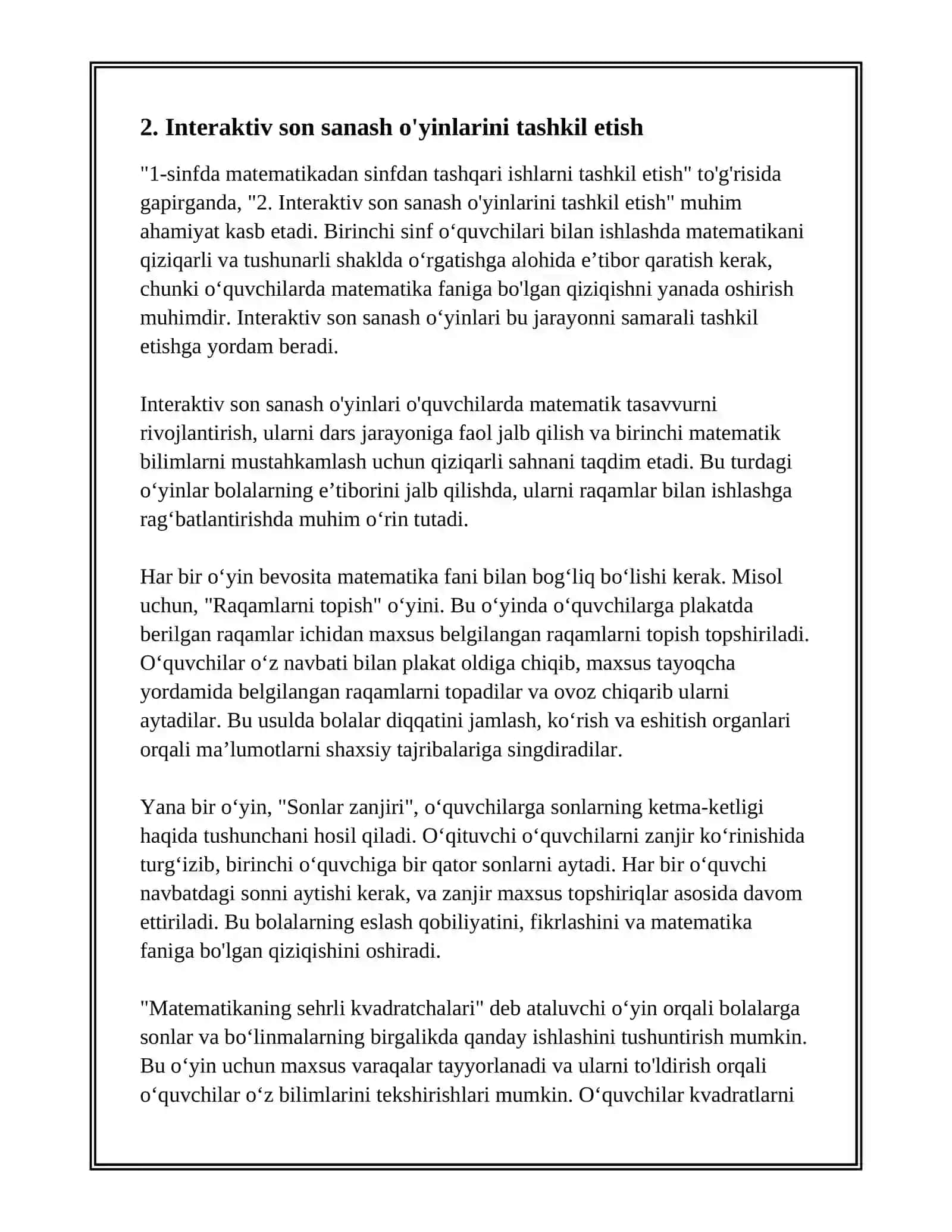 1-SINFDA MATEMATIKADAN SINFDAN TASHQARI ISHLARNI TASHKIL ETISH 4