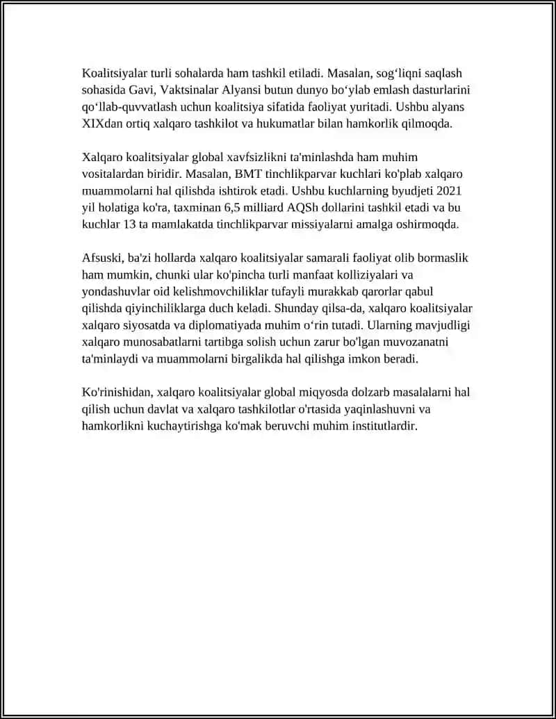 GLOBAL MUAMMOLARNI HAL QILISHDA XALQARO KUCHLAR BIRLASHUVI:UMUMIY VA XUSUSIY MANFAATLARI 4