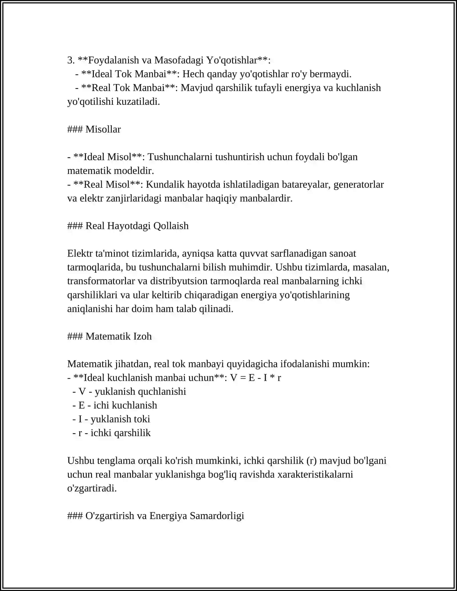 ELEKTR ENERGIYA MANBALARI(IDEAL VA REAL TOK MANBALARI) 4