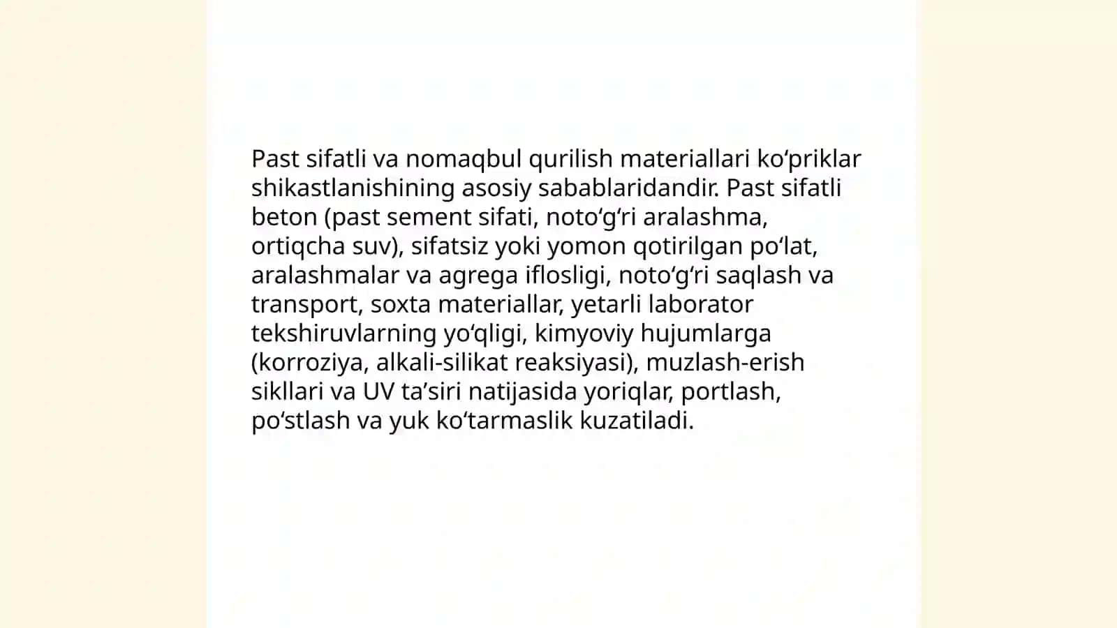 Avtomobil yo‘llaridagi sun'iy inshootlarni qurish va ekspluatatsiya qilish fanidan yozgan mustaqil ish 4