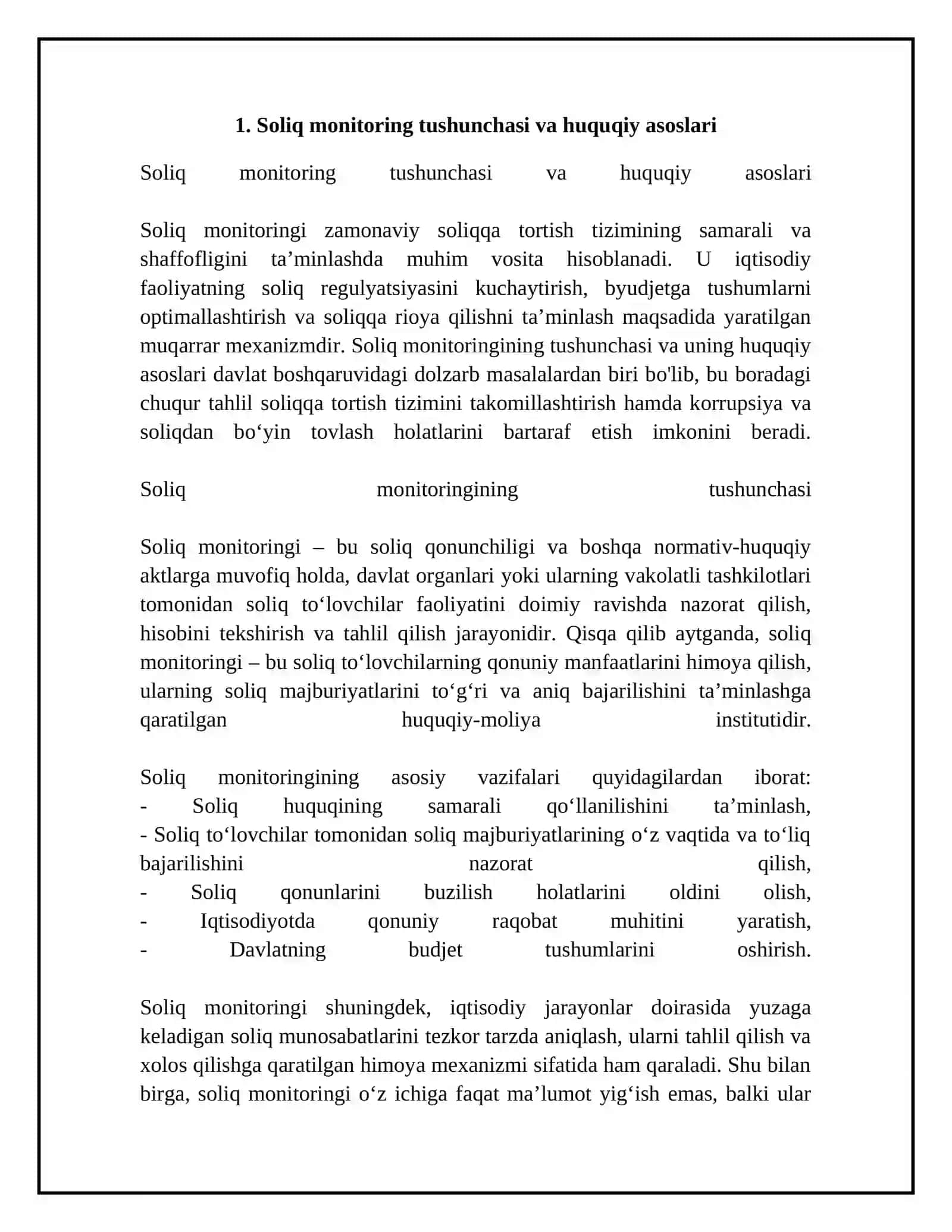 Soliq monitoring huquqiy Tabiatini va ixtiyoriy xarakterini sharhlang 4