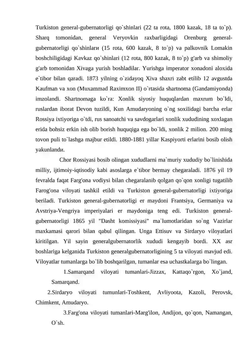 Rossiya imperiyasining O`rta Osiyoni istilo qilishi tarixiy geografiyasi 4