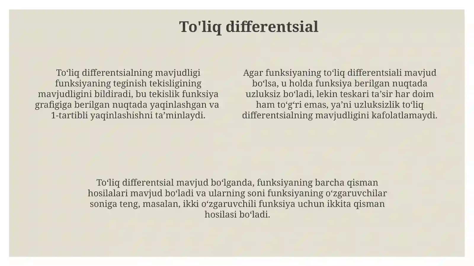 Koʻp oʻzgaruvchili funktsiya uzluksizligi va differensiallanuvchiligi 4