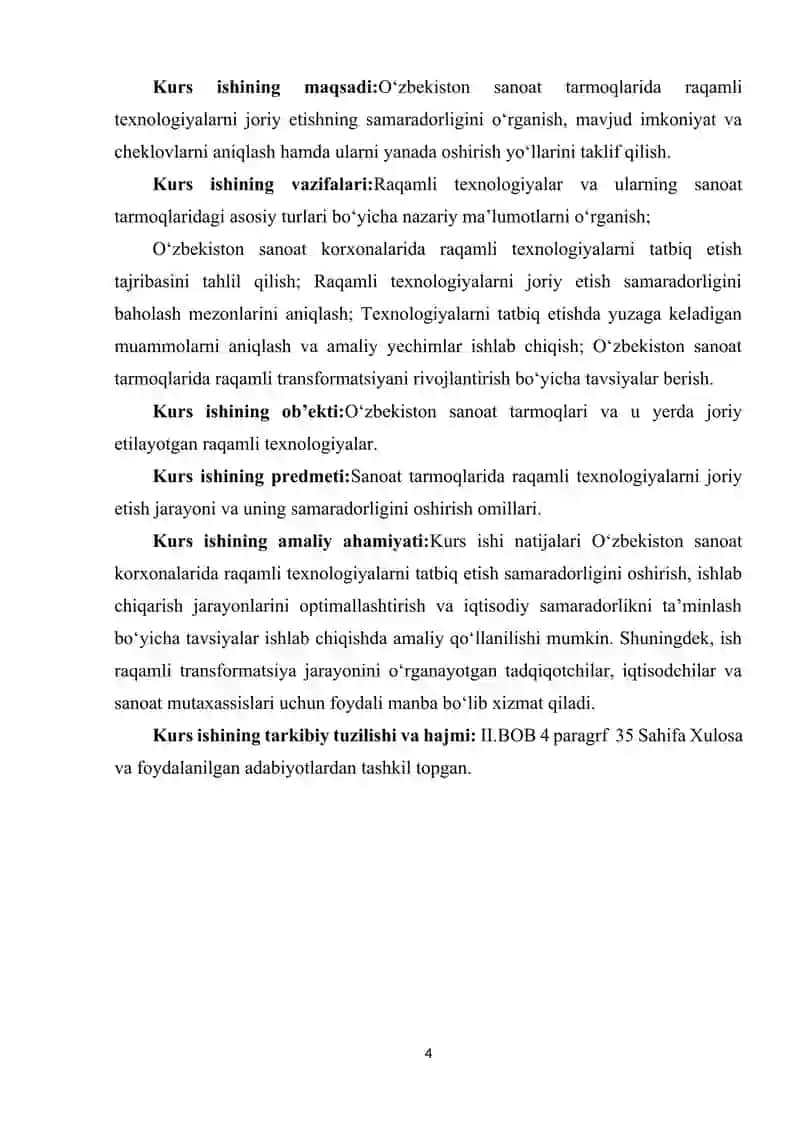 O'ZBEKISTON SANOAT TARMOQLARIDA RAQAMLI TEXNOLOGIYALARNI JORIY ETISH SAMARADORLIGI 4