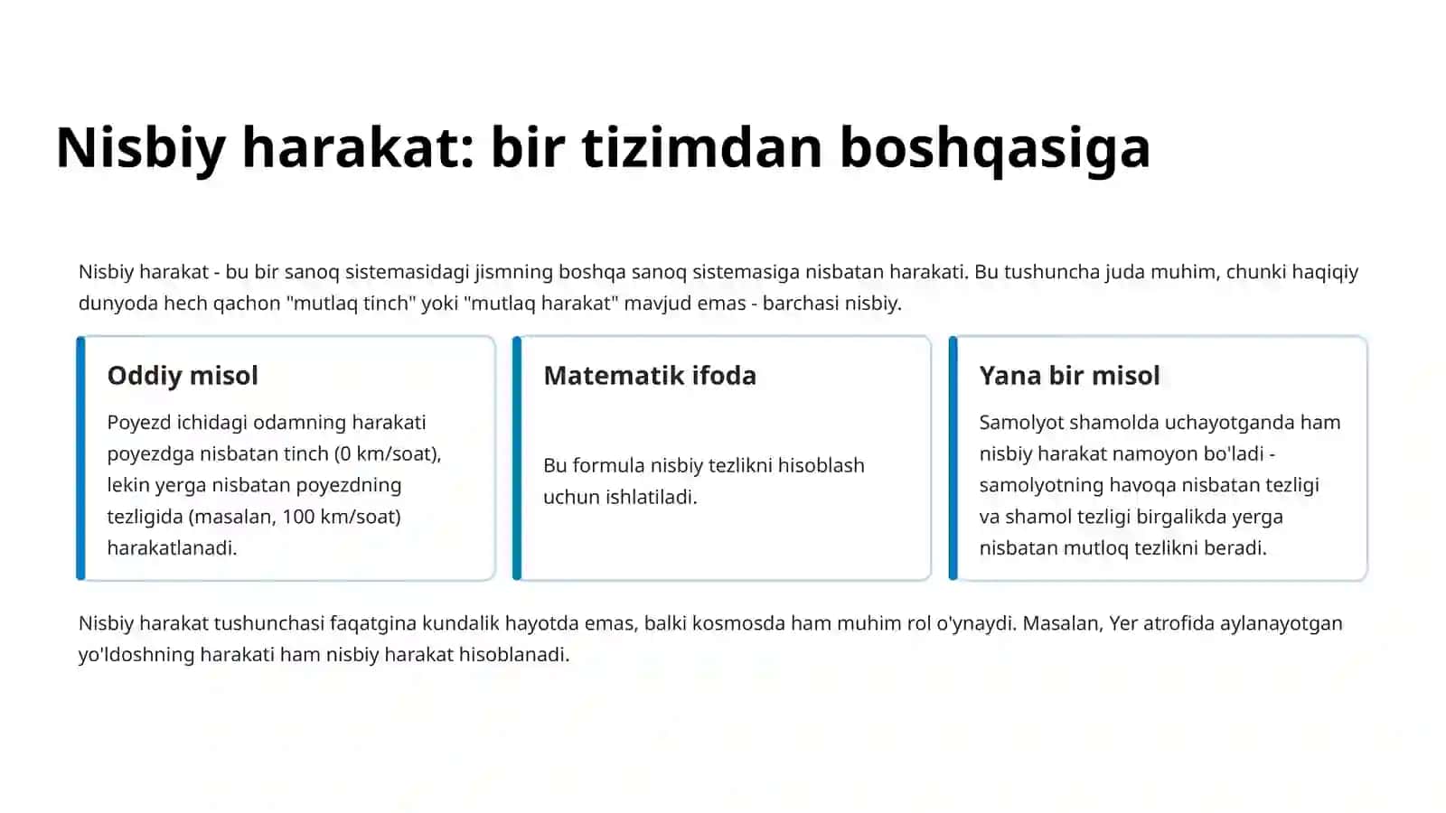 Nuqtaning murakkab harakati sanoq sistemalaridan tortib korolius kuchigacha 4