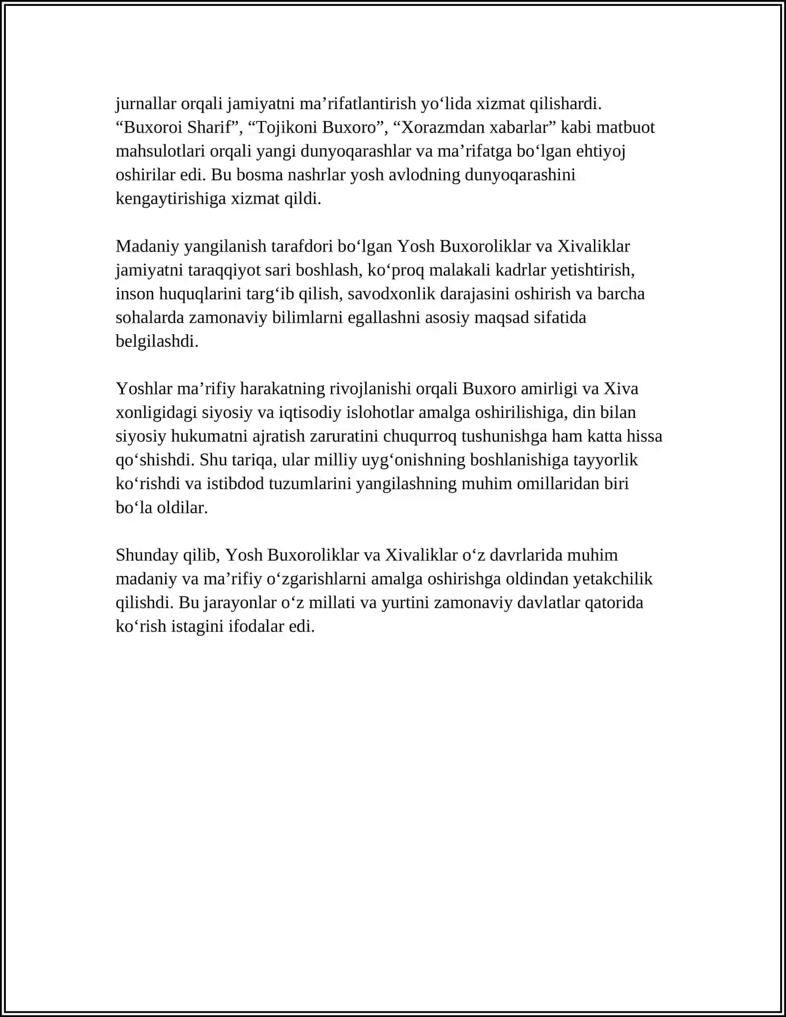 YOSH BUXOROLIKLAR VA XIVALIKLAR FAOLIYATI. TARIX FANIDAN LOYIHA ISHI 4