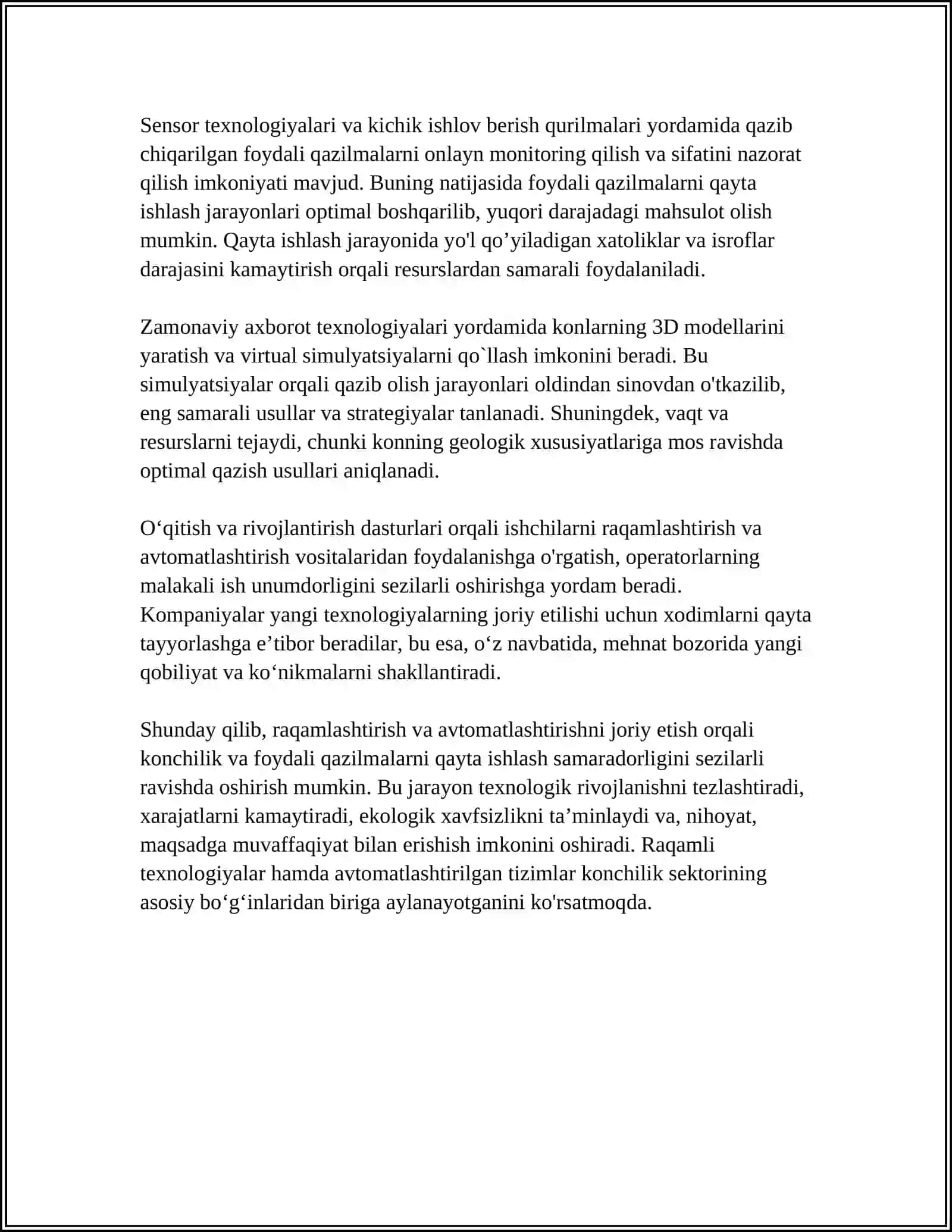 KONCHILIK VA FOYDALI QAZILMALARNI QAYTA ISHLASH 4