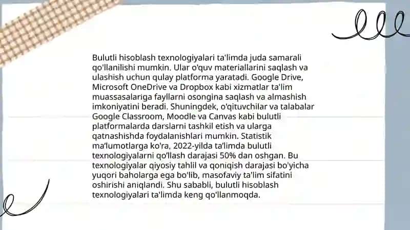 Bulutli texnalogiyalardan foydalangan holda o'quv jarayoni va axborot ta'lim maydonini takomillashtirish 4
