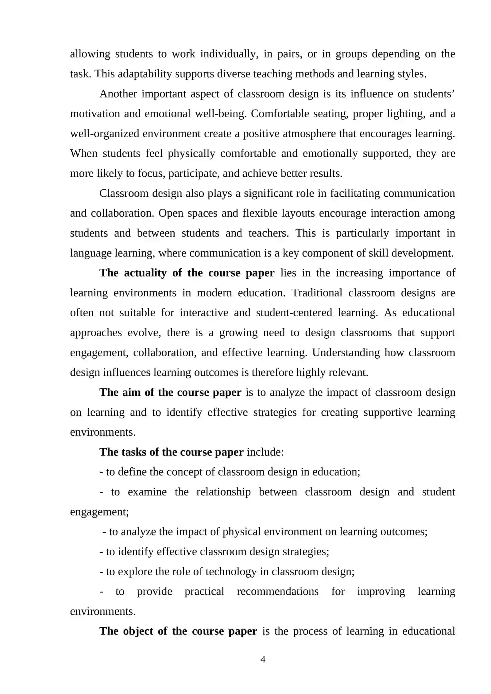 Course Paper: The impact of classroom design on learning 4