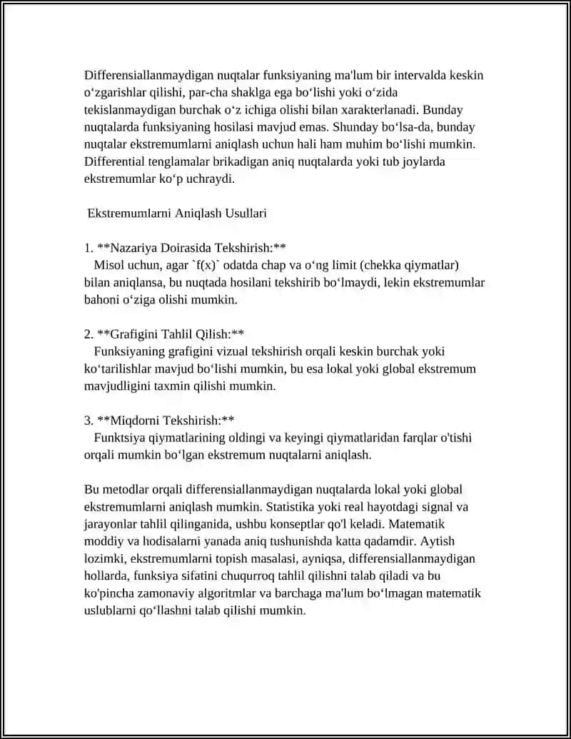 NUQTADA DIFFERENSIALLANUVCHI BO’LMAGAN FUNKSIYALARNING EKSTREMUMI 4