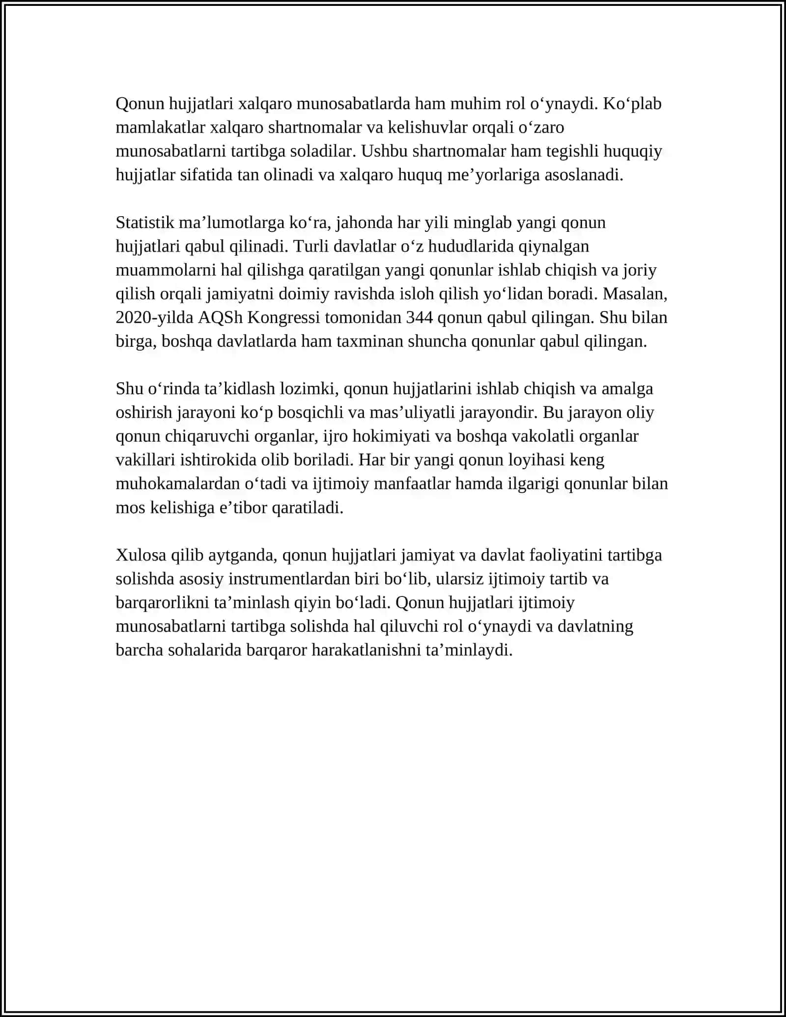 MUSTAQIL ISH Mavzu: QONUNOSTI NORMATIV HUJJATLARINING YURIDIK TEXNIKASI 4