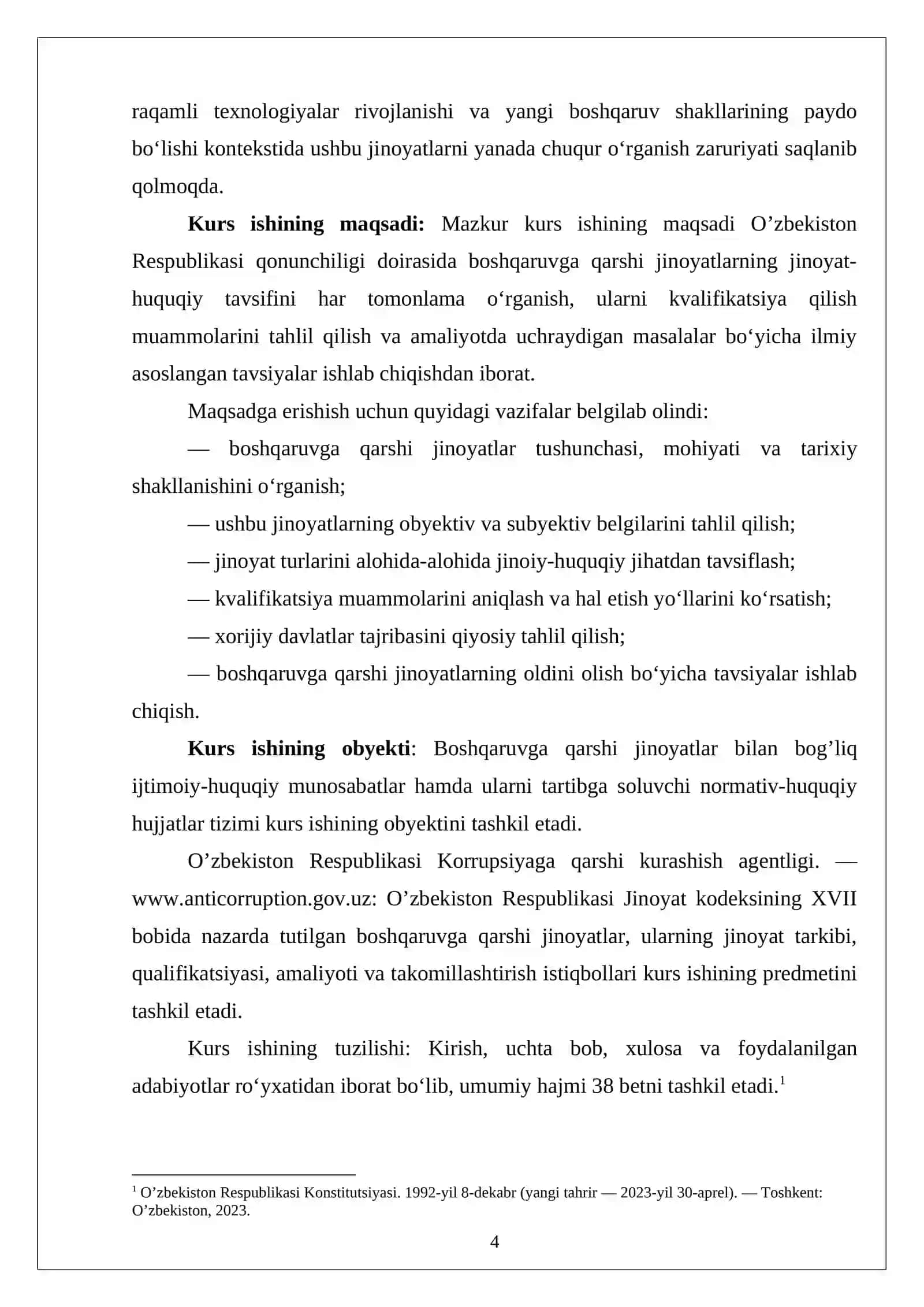 O’zbekiston qonunchiligida boshqaruvga qarshi jinoyatlar 26 4