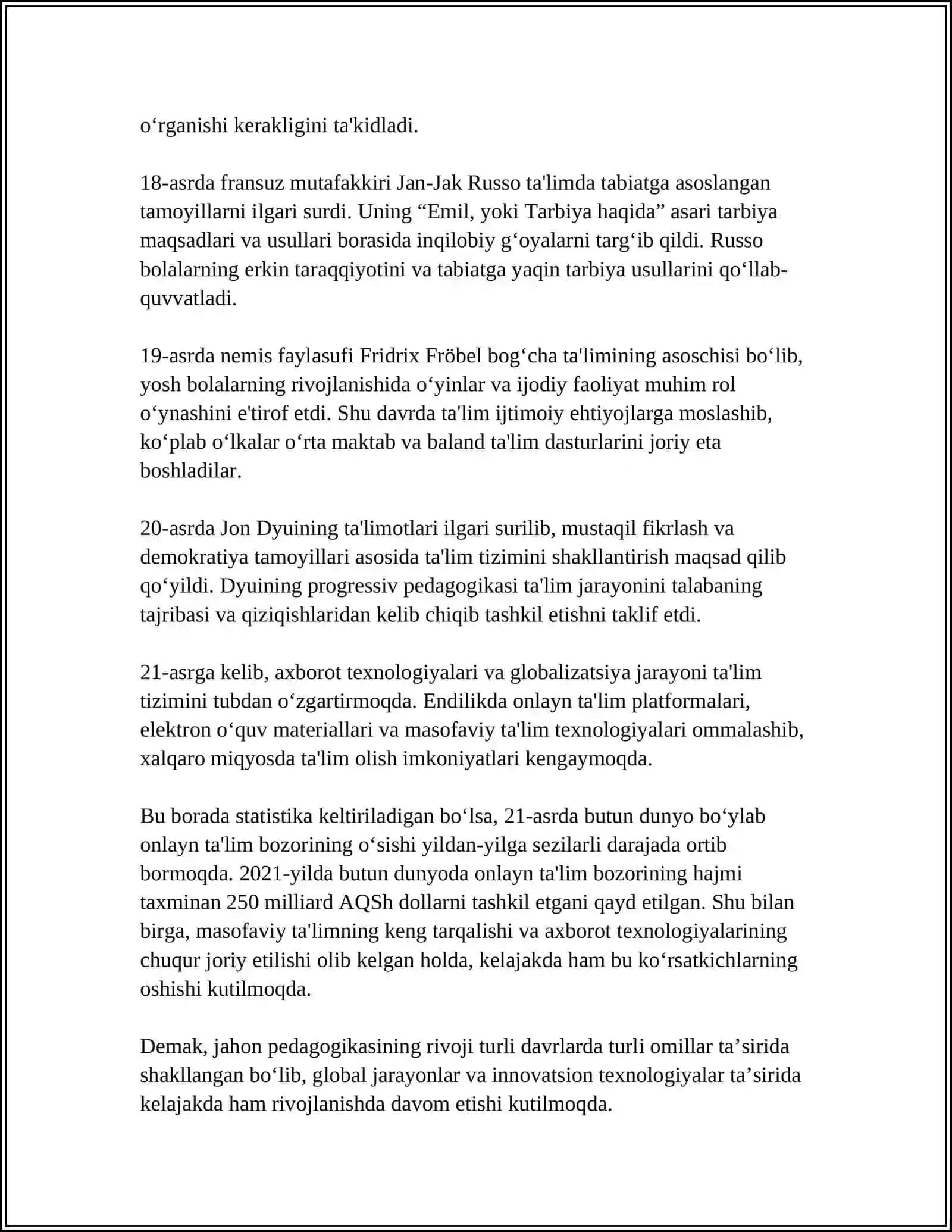 JAHON PEDAGOGIK FANI RIVOJLANISHI FANI BAYONINING TARIXI 4