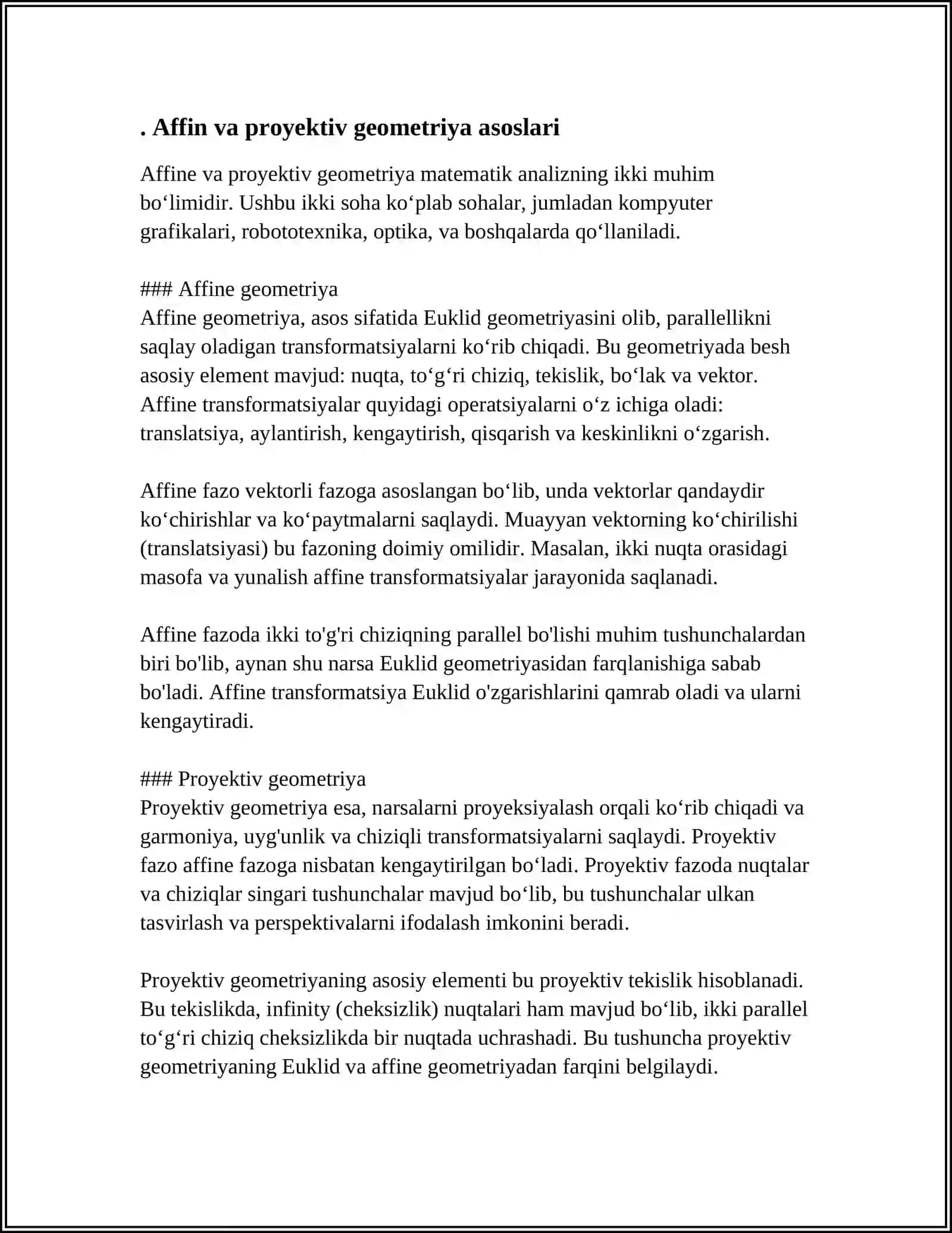CHIZMA GEOMETRIYA VA MUHANDISLIK GRAFIKASI FANINING NAZARIY MASHG'ULOTLARI MAZMUNINI YORITUVCHI REFERAT 4