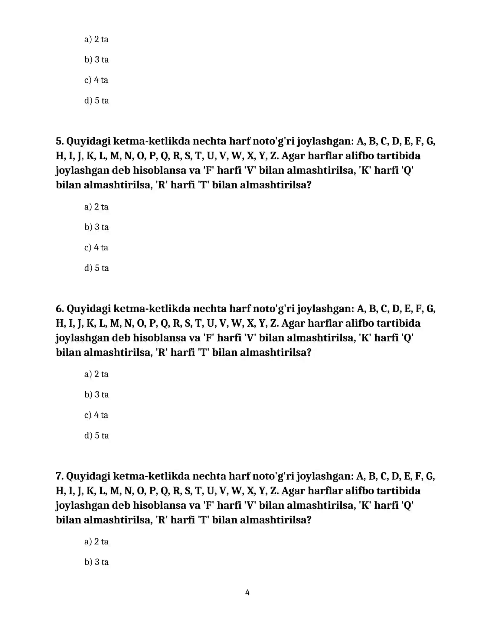 DAVLAT XIZMATIGA ISHGA KIRUVCHILAR UCHUN 50 TA MANTIQIY (IQ) TEST VA ULARNING YECHIMI 4