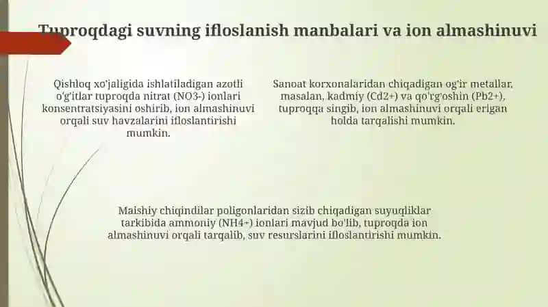 Ion Bog'lanishi va Tuproq Suvining Ifloslanishi Asoslari 4