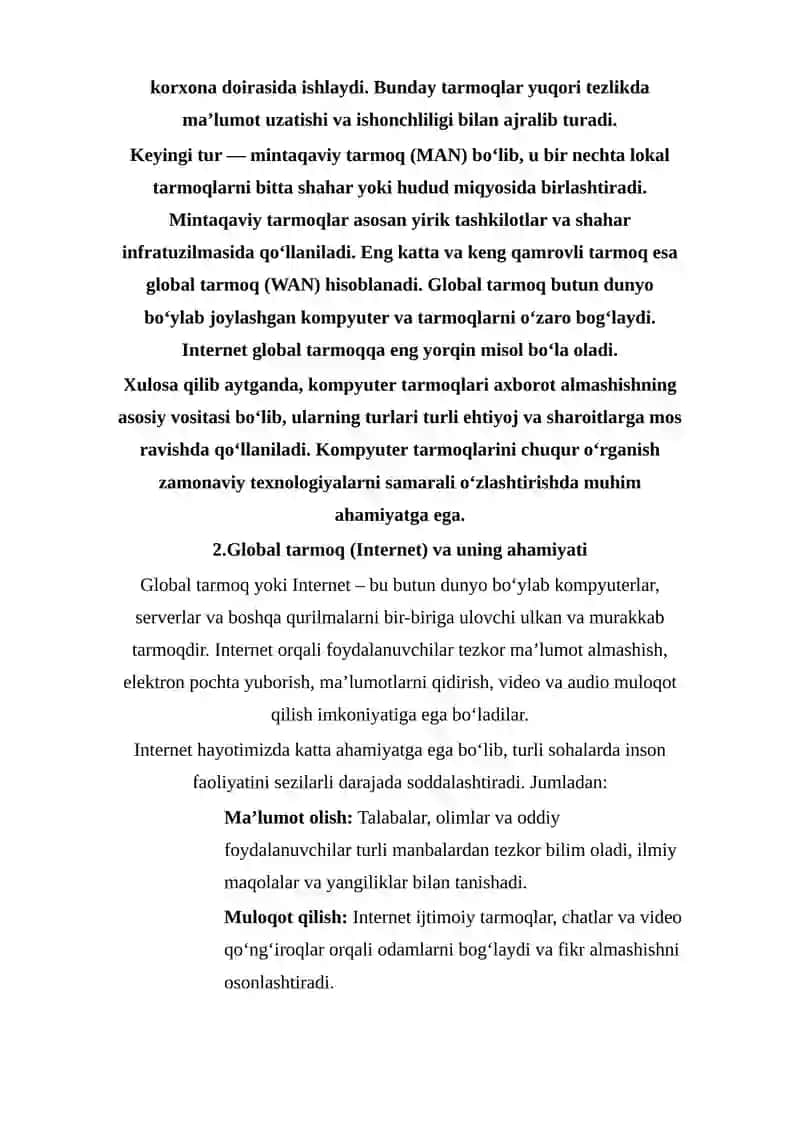 Kompyuter tarmoqlari.Global tarmoq va uning tuzilishi 4