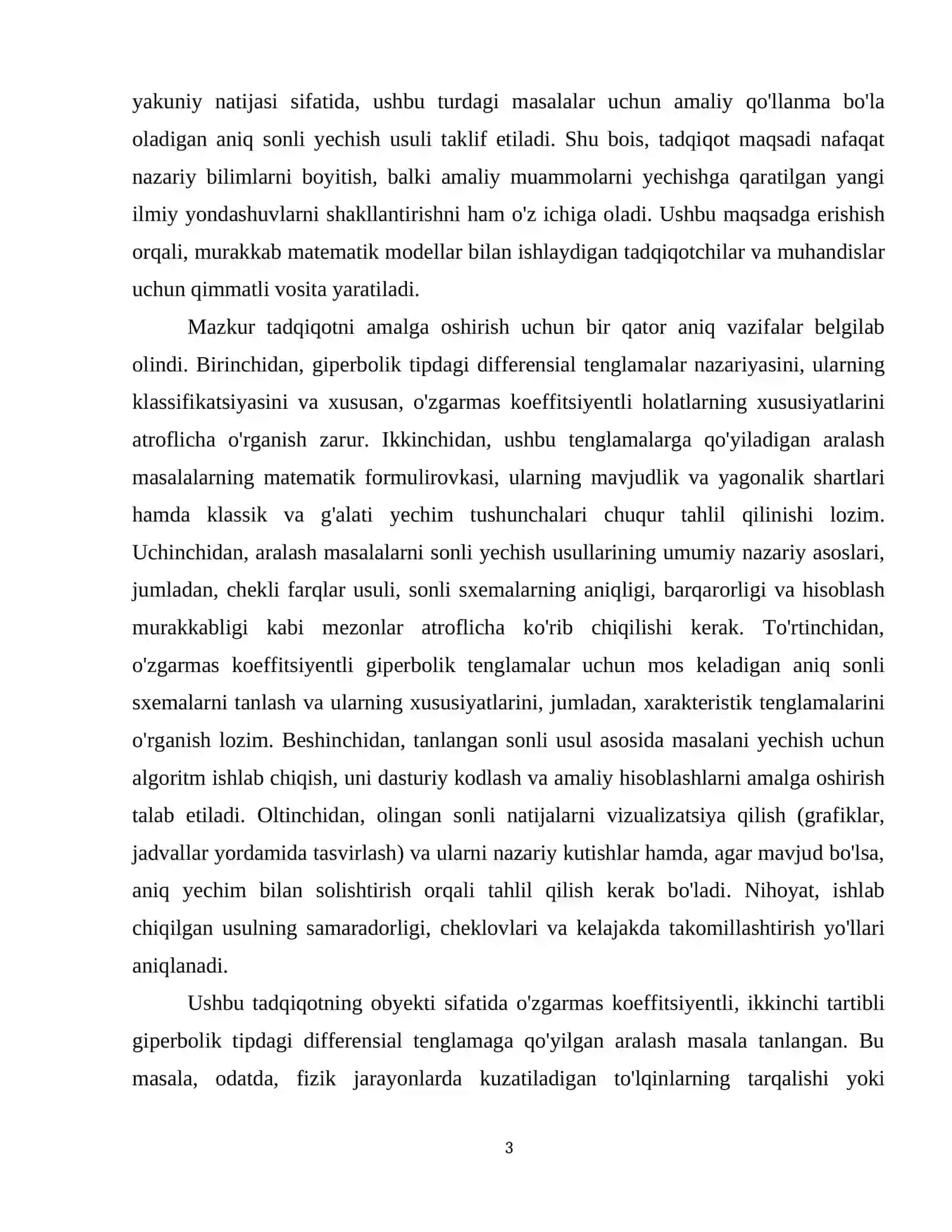 XHDT sonli yechish usullari. Giperbolik tipdagi tenglamaga qo’yilgan aralash masalani sonli yechish usuli(o’zgarmas koeffitsiyentli hol). 4