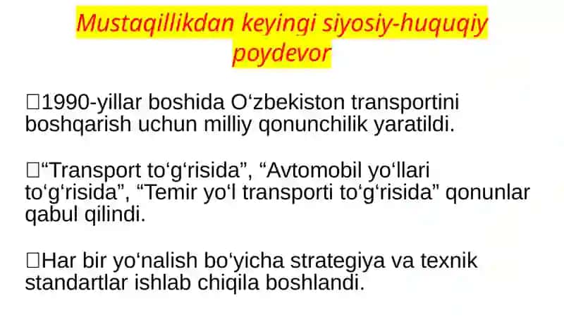 Mustaqillik yillarida transport va infratuzilma rivoji 4
