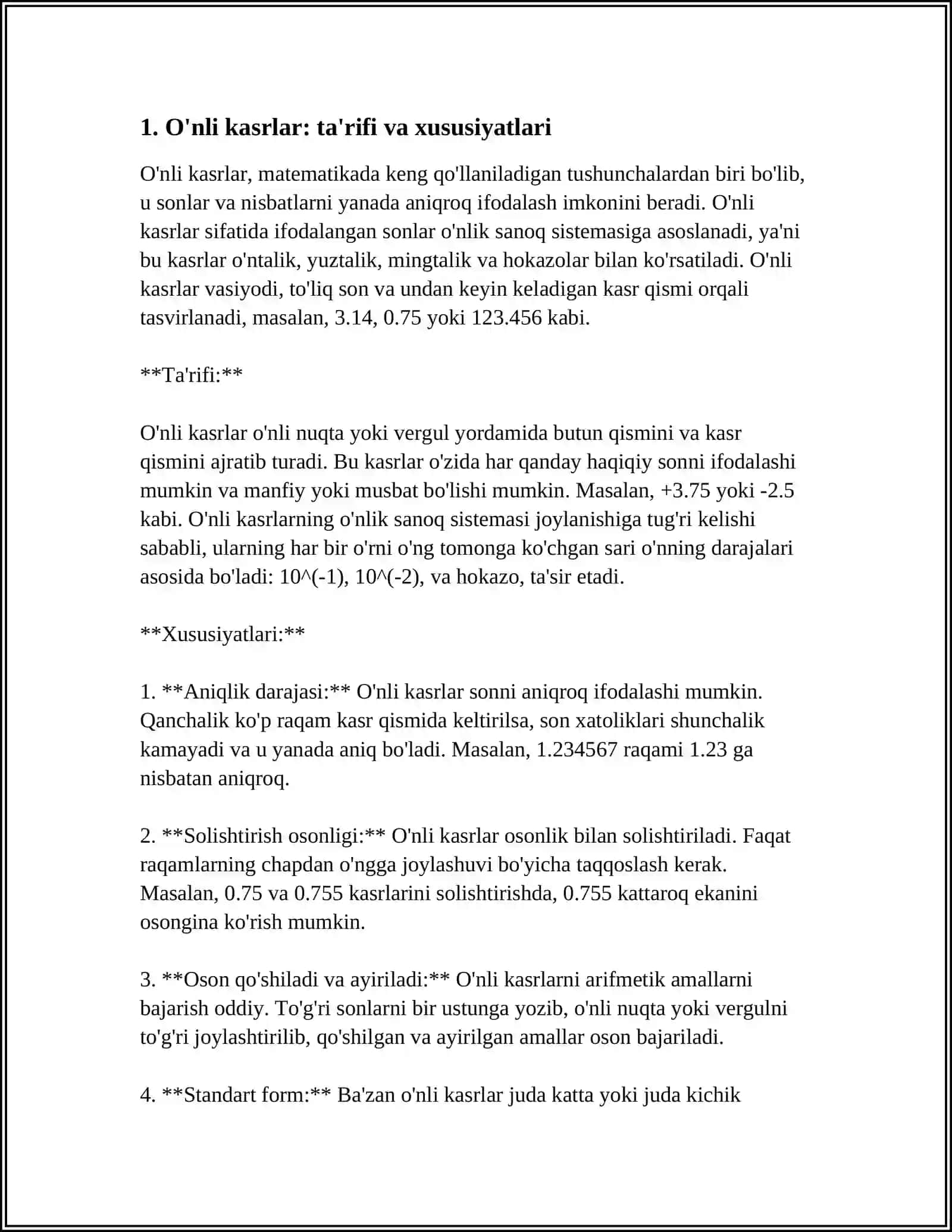 O'nli kasrlar: ta'rifi va xususiyatlari 4