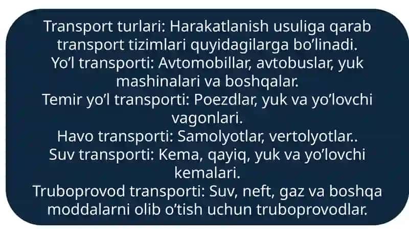 Transport tizimlari bilan bog'liq asosiy tushunchalar 4