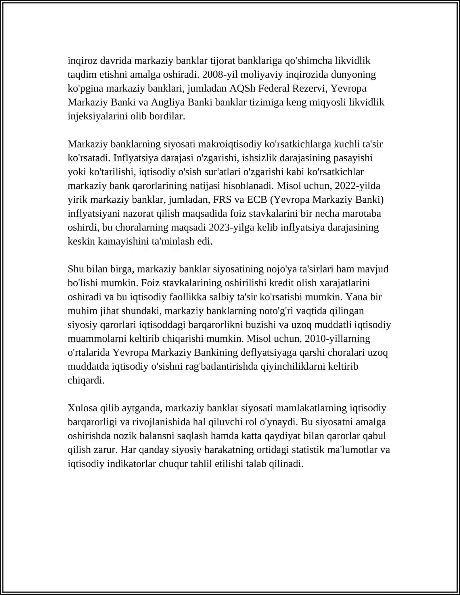 INFLYATSIYANI KAMAYTIRISH YOʻLLARI. XORIJIY MAMLAKATLARNING INFLYATSIYANI JILOVLASH TAJRIBASI 4