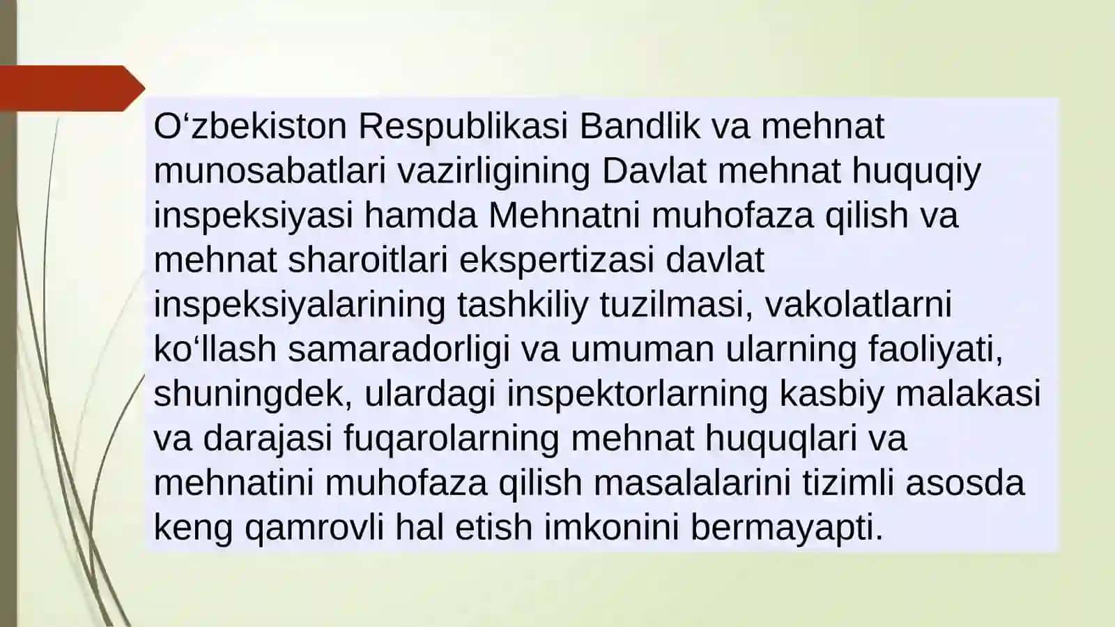 MEHNATORGANLARI TUZILMASINI TAKOMILLASHTIRISH VA FUQAROLARNING MEHNAT HUQUQLARINI HIMOYA QILISH VA MEHNATINI MUHOFAZA QILISH TIZIMINI KUCHAYTIRISH CHORA-TADBIRLARITO‘G‘RISIDA 4