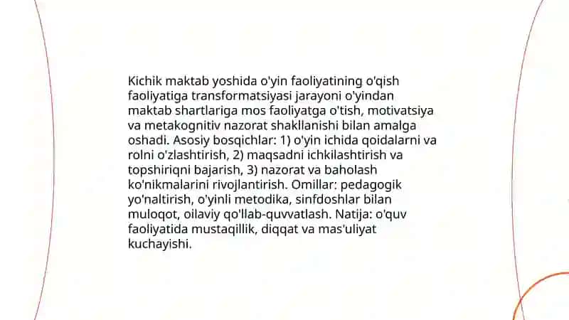 Kichik maktab yoshidagi bollalarda o'yin faoliyatining o'qish faoliyatiga almashinuvi 4