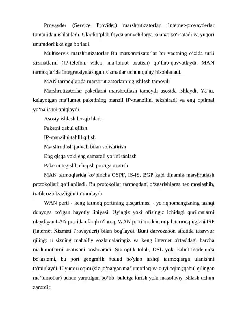 MAN WAN TARMOQLARIDA QO'LLANILADIGAN MARSHRUTIZATOR TURLARI VA ULARNING ISHLASH TAMOYILI 4