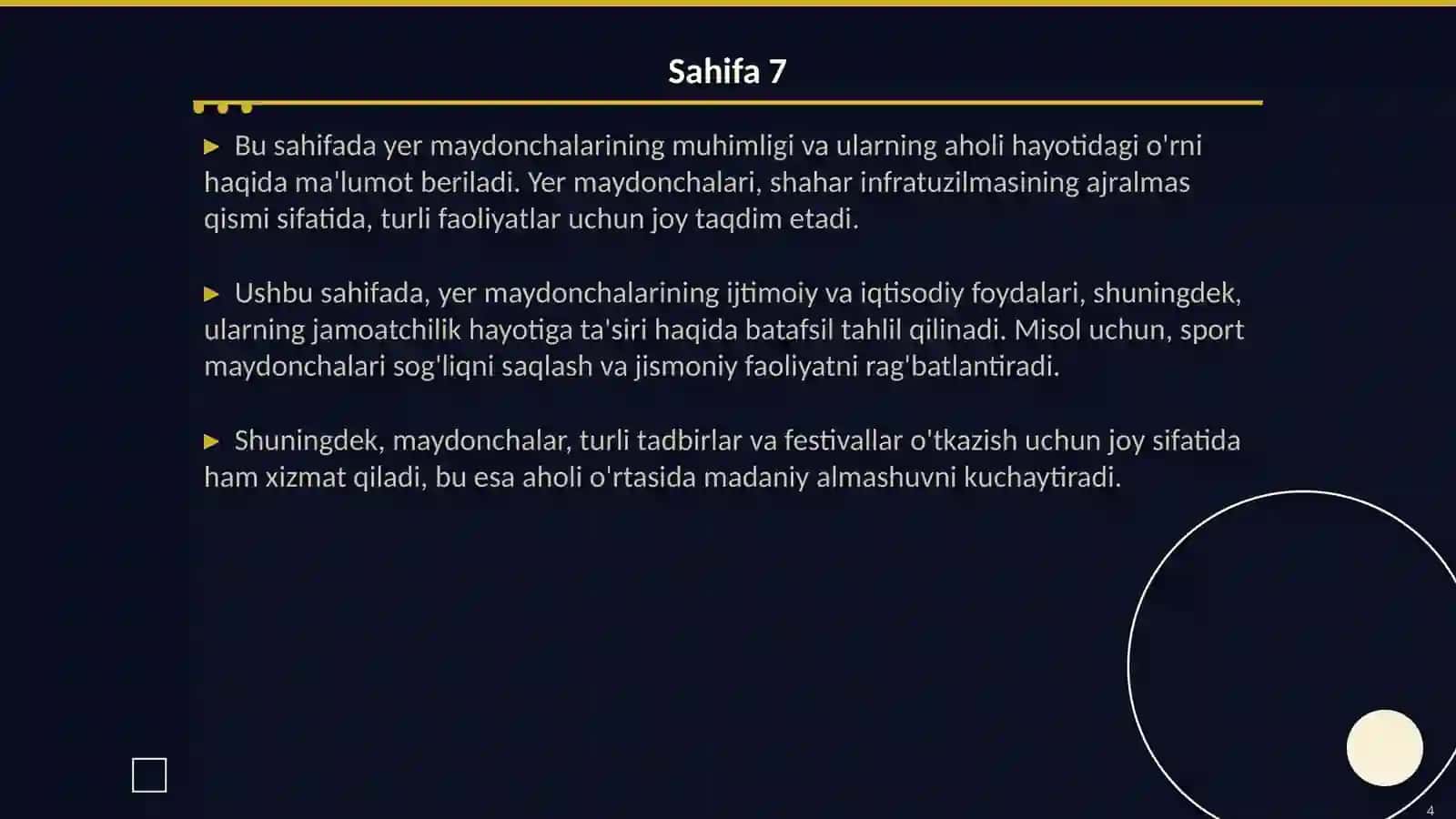 Yer maydonchalarini tashkil qilish va ularning mazmuni 4