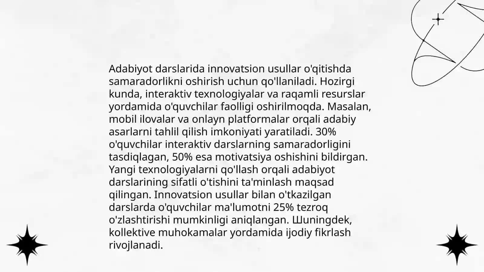 Zamonaviy adabiyot darslari va unga qoʻyilgan talablar ularni tashkil etishning shakl va usullari 4