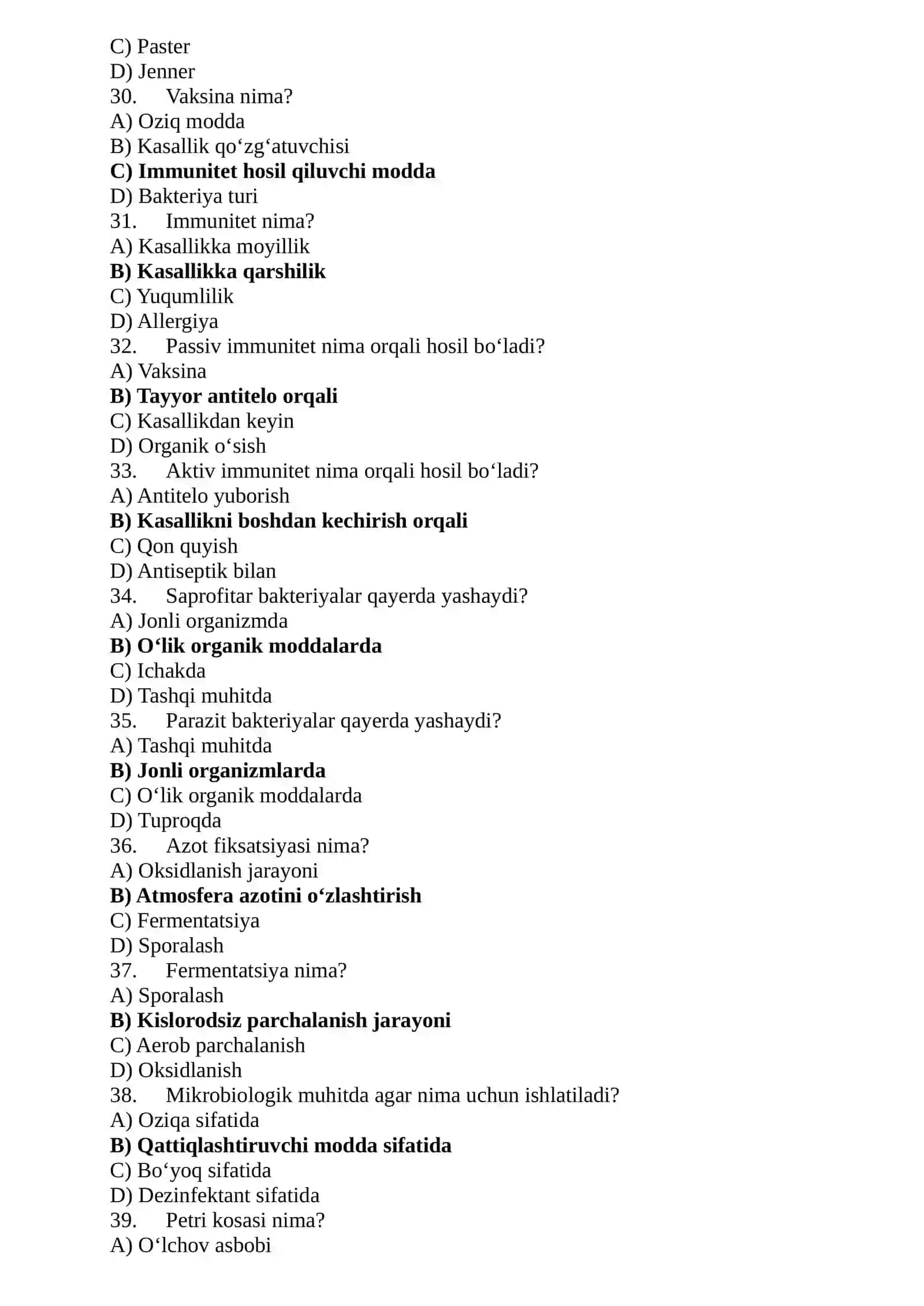 Mikrobiologiya, immunologiya va virusologiya fanidan yakuniy test 4