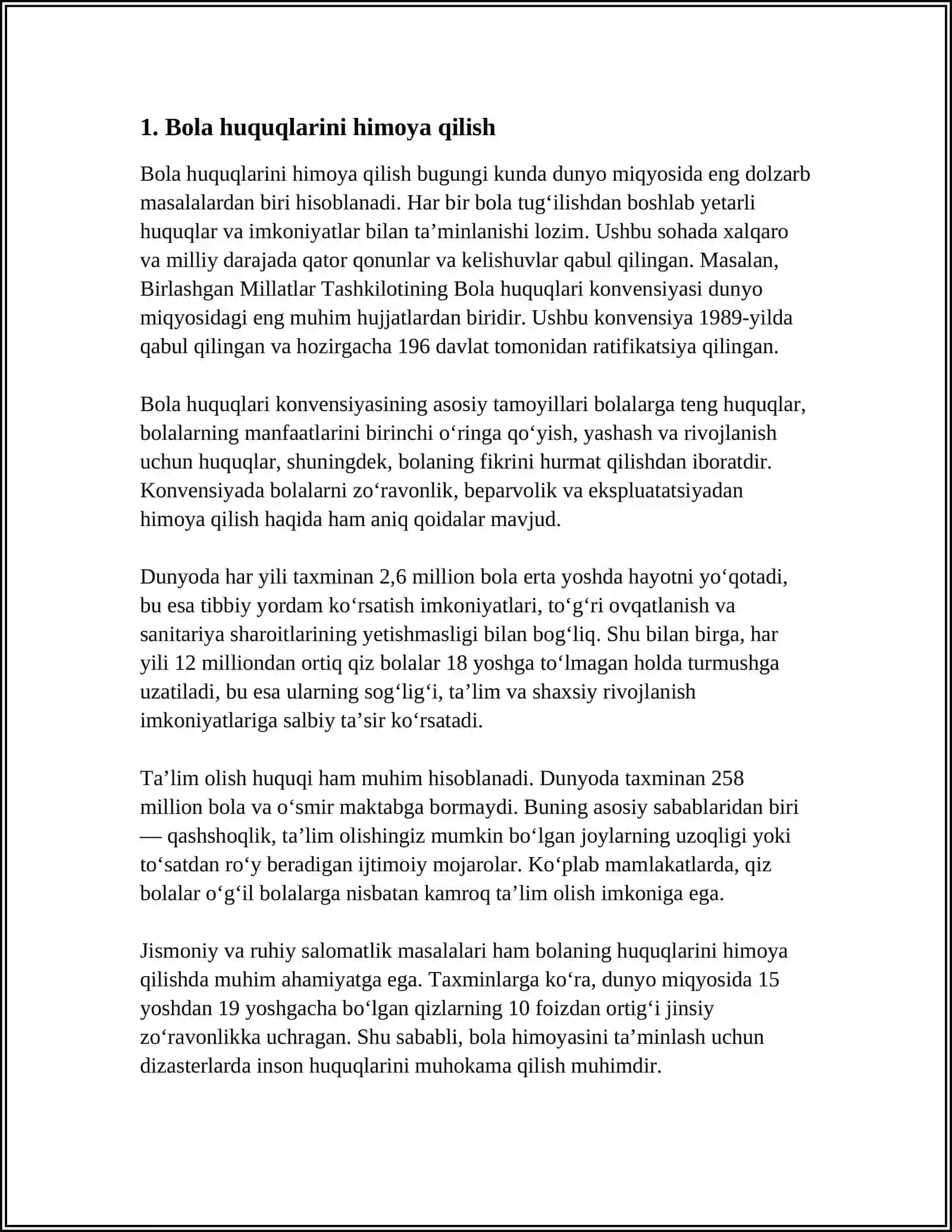 BMTNING "BOLA HUQUQLARI TOʻGʻRISIDAGI KONVENSIYASI" 4