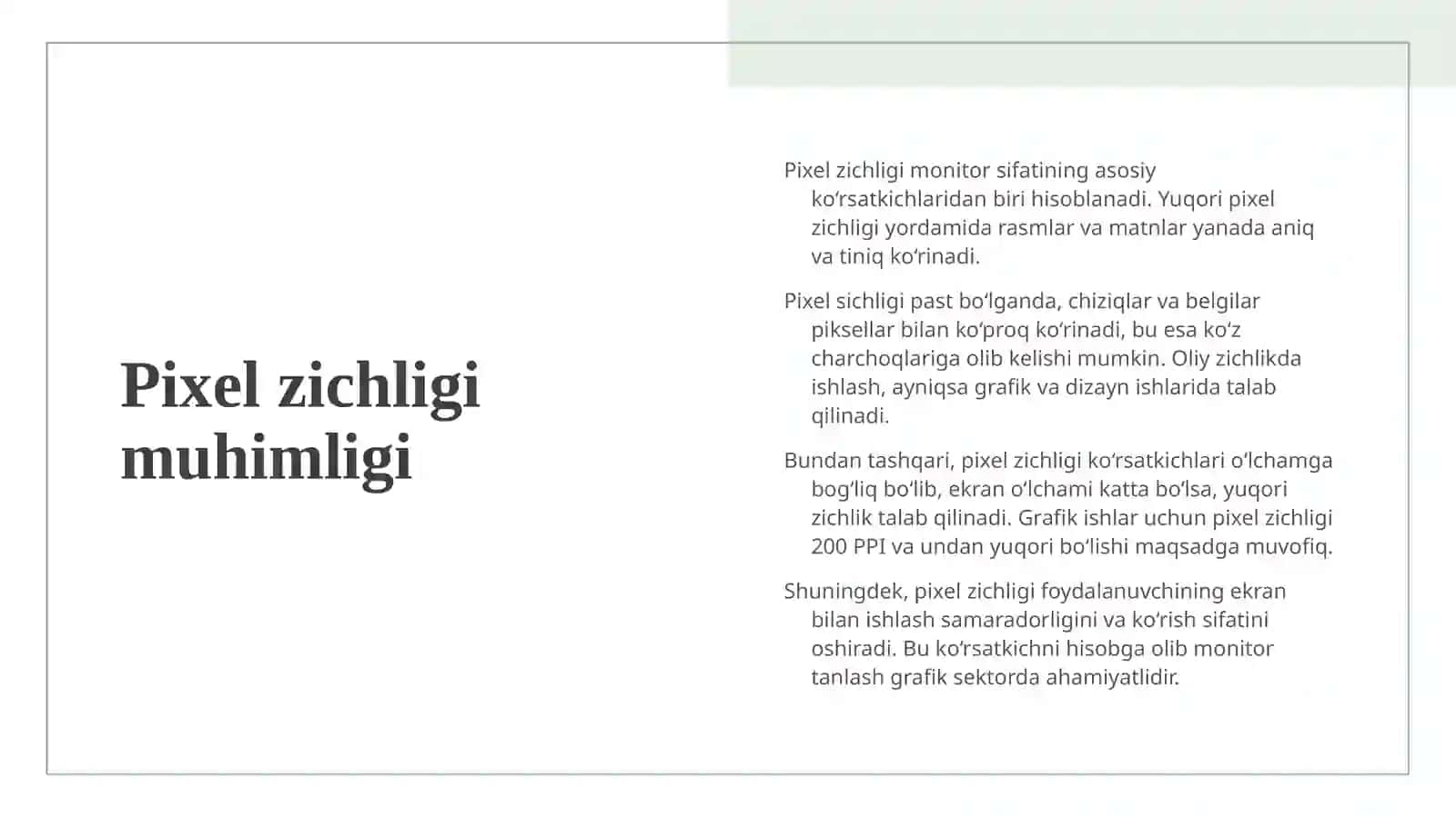 Manitor parametirlari va grafik ishlar uchun talablar 4