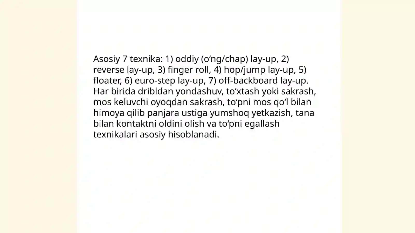 Basketbol hujumi texnikasining tasnifi 4