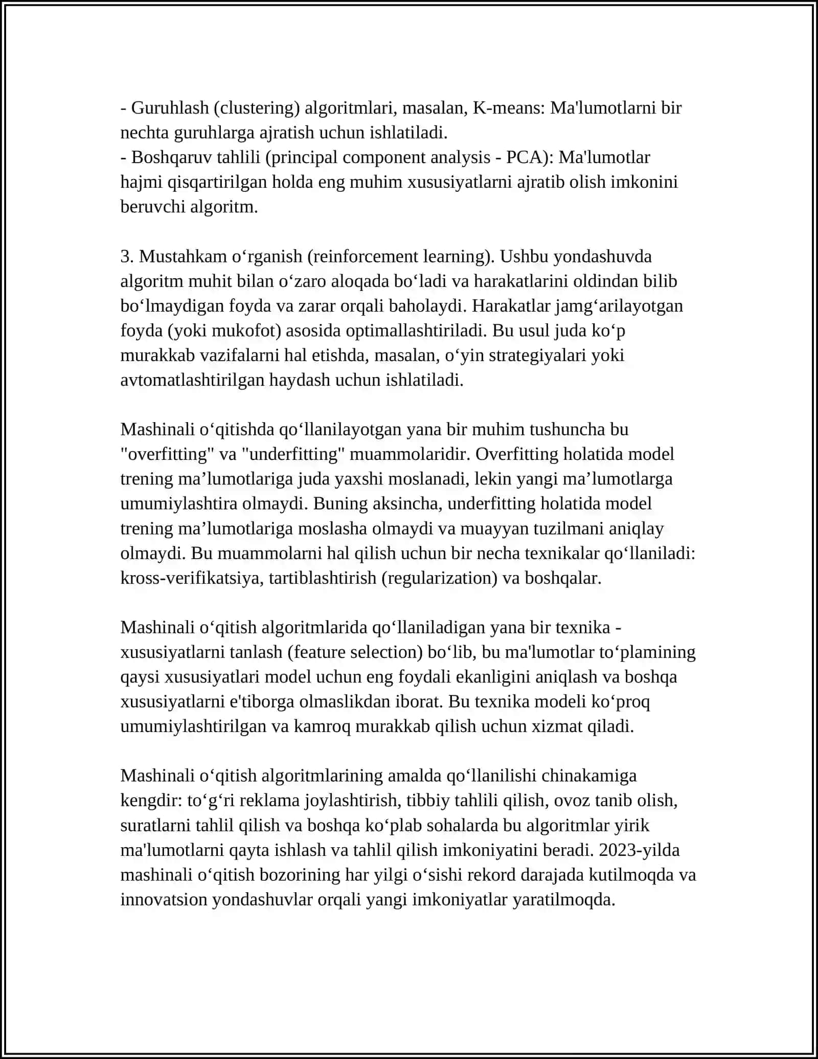 MASHINALI ÒQITISH VA MA'LUMOTLARNI INTELLEKTUAL TAHLILI 4