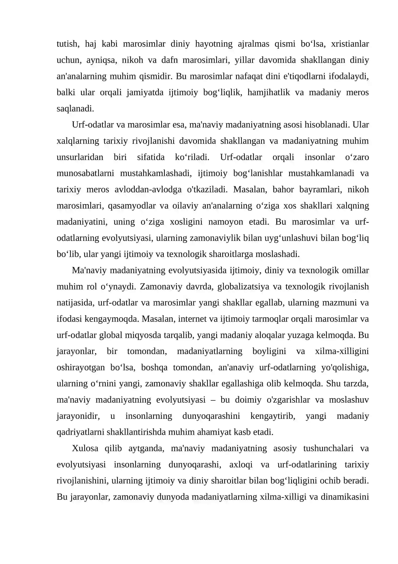 Ma'naviy madanyatdagi transformatsiyalar (urf odatlar va marosim ro'y beradigan o'zgarishlar) 4