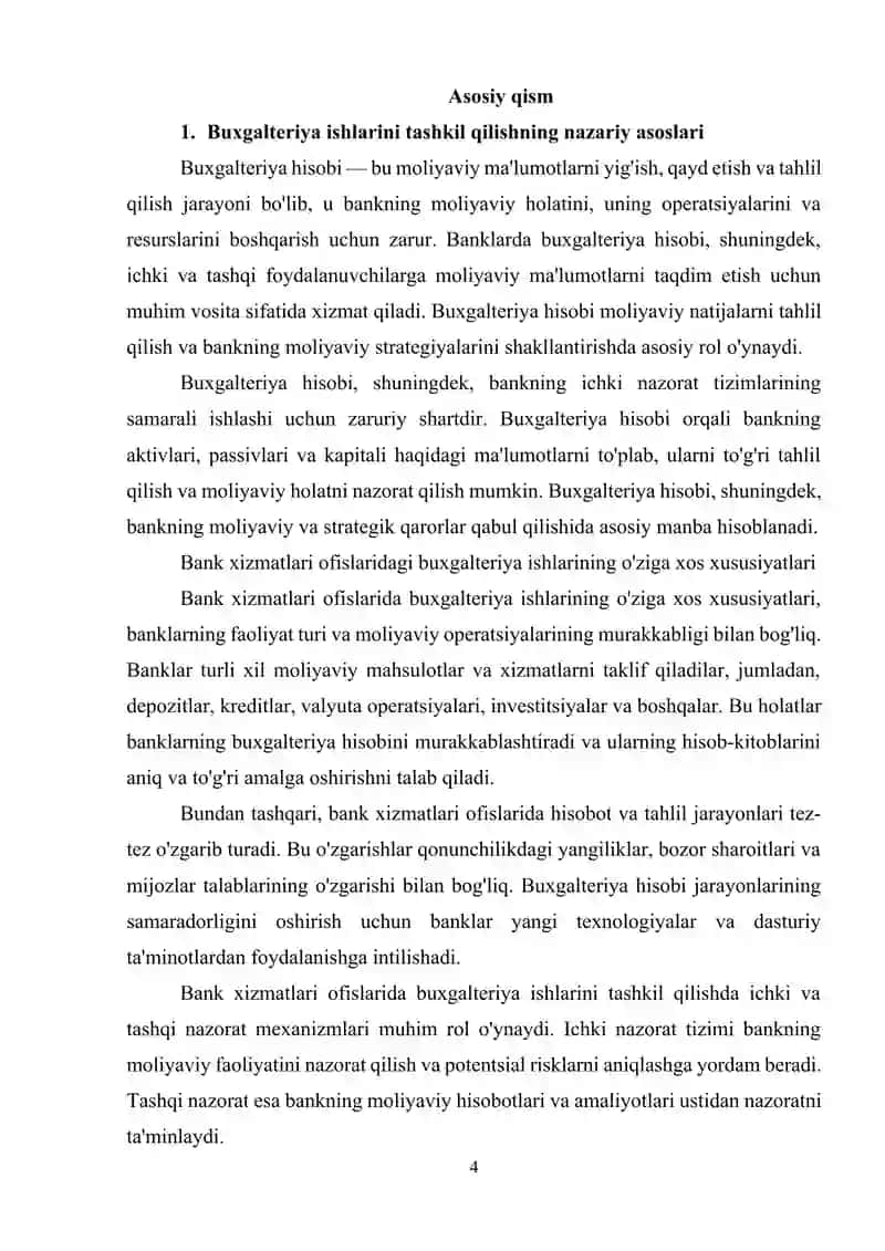 Bank xizmatlari ofislarida buxgalteriya ishlarini tashkil qilish asoslari 4